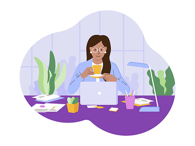 Girl at work. Work. Woman in the office. adobe illustator desktop flat graphic design illustration manager papers vector