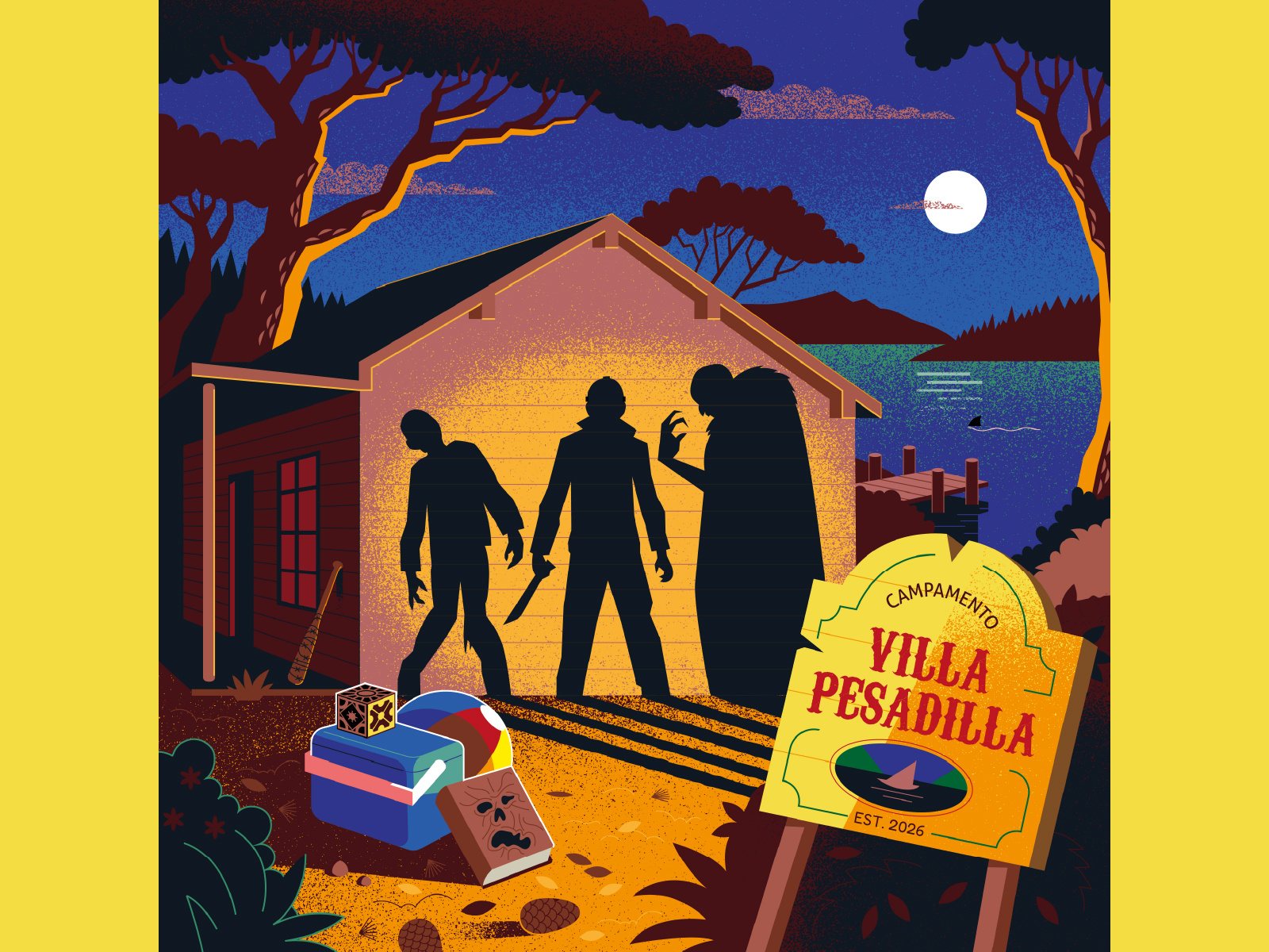 Summer Puzzle Illustrations for Cinemania Magazine art camp cinema design drawing editorial editorial illustration flat flat illustration graphic design halloween holidays horror movies illustration key art movie retro summer vacations vector