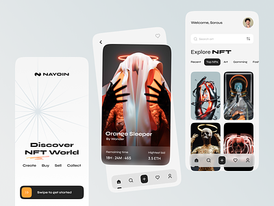 Mobile app for NFT Marketplace 3d android art blockchain branding concept crypto graphic design illustration ios logo marketplace material mobile ui mobileapp nft nft mobile app shop ui ux