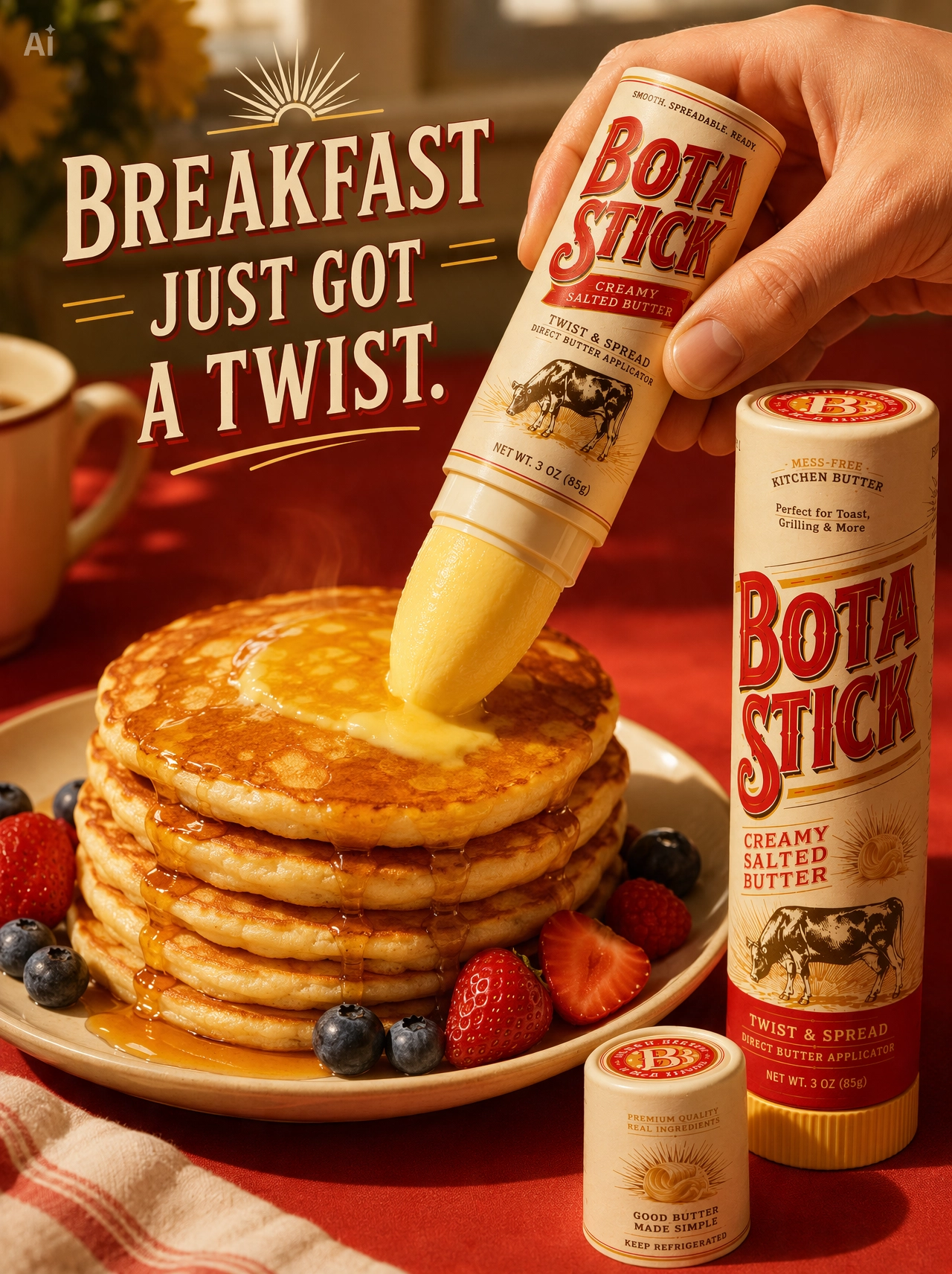 BOTA STICK — Butter, Without the Knife bota stick brand identity butter applicator butter packaging butter stick cpg design fmcg branding food brand identity food packaging functional packaging grocery branding kitchen product logo design packaging concept packaging design playful packaging product concept product design retro packaging twist up packaging
