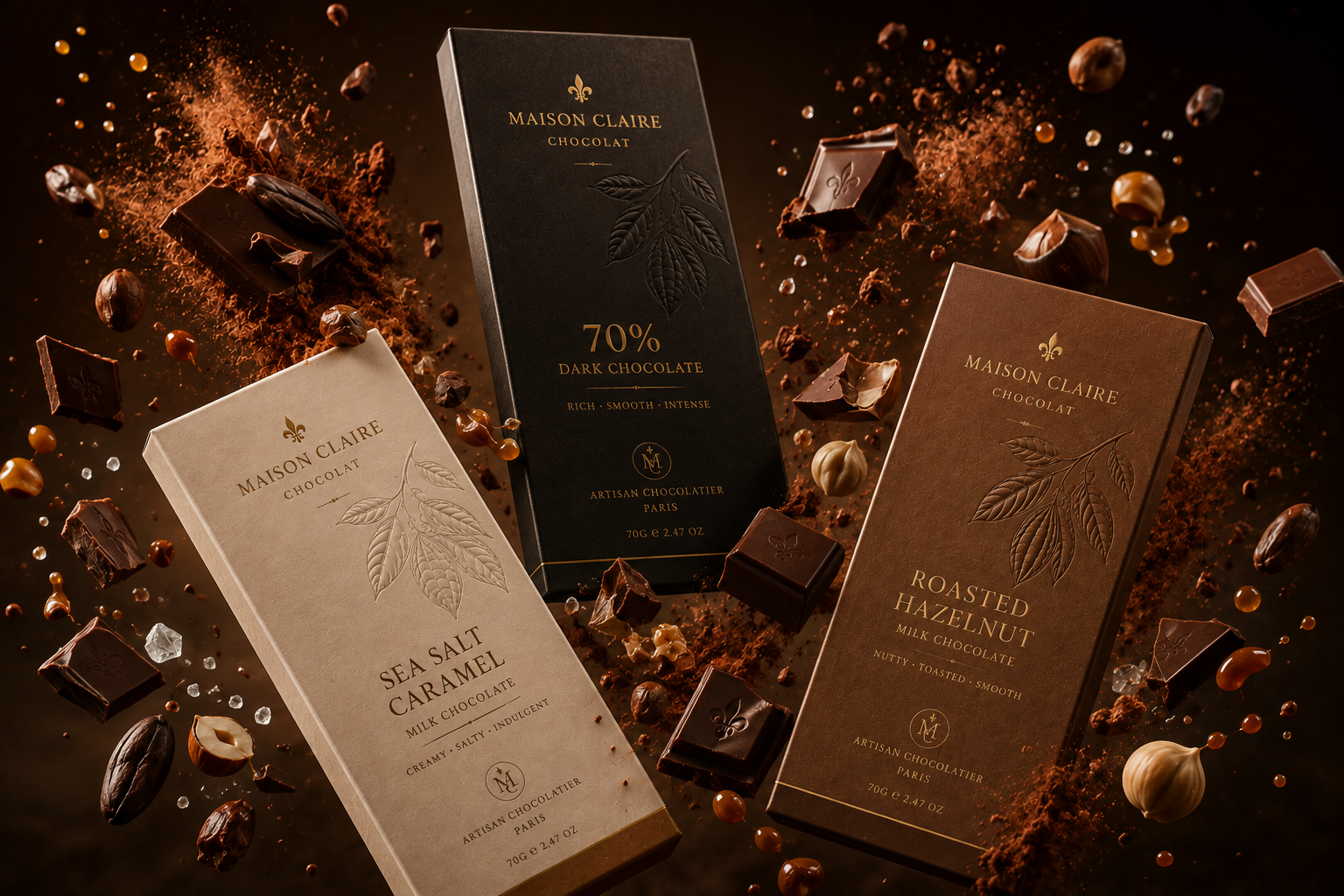 M.C. Chocolat — Luxury Product Photography, A.I Product Image advertising photography art direction brand identity branding campaign photography chocolate brand chocolate photography commercial photography creative direction editorial photography food branding food photography lifestyle photography luxury branding luxury photography product design product photography product visualization still life photography visual storytelling