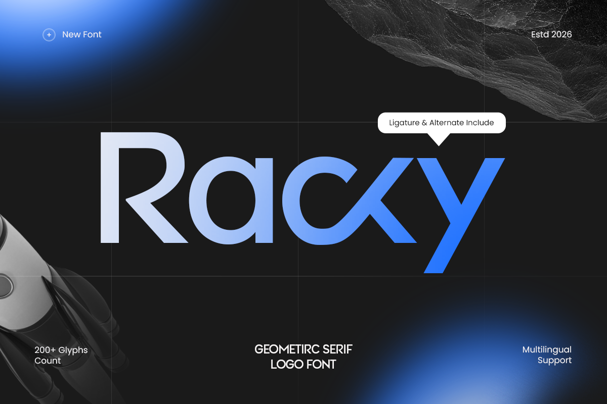 Racky - Geometric Serif Logo Font branding business clean contemporary corporate design display geometric graphic design identity logo minimal modern poster professional startup typography