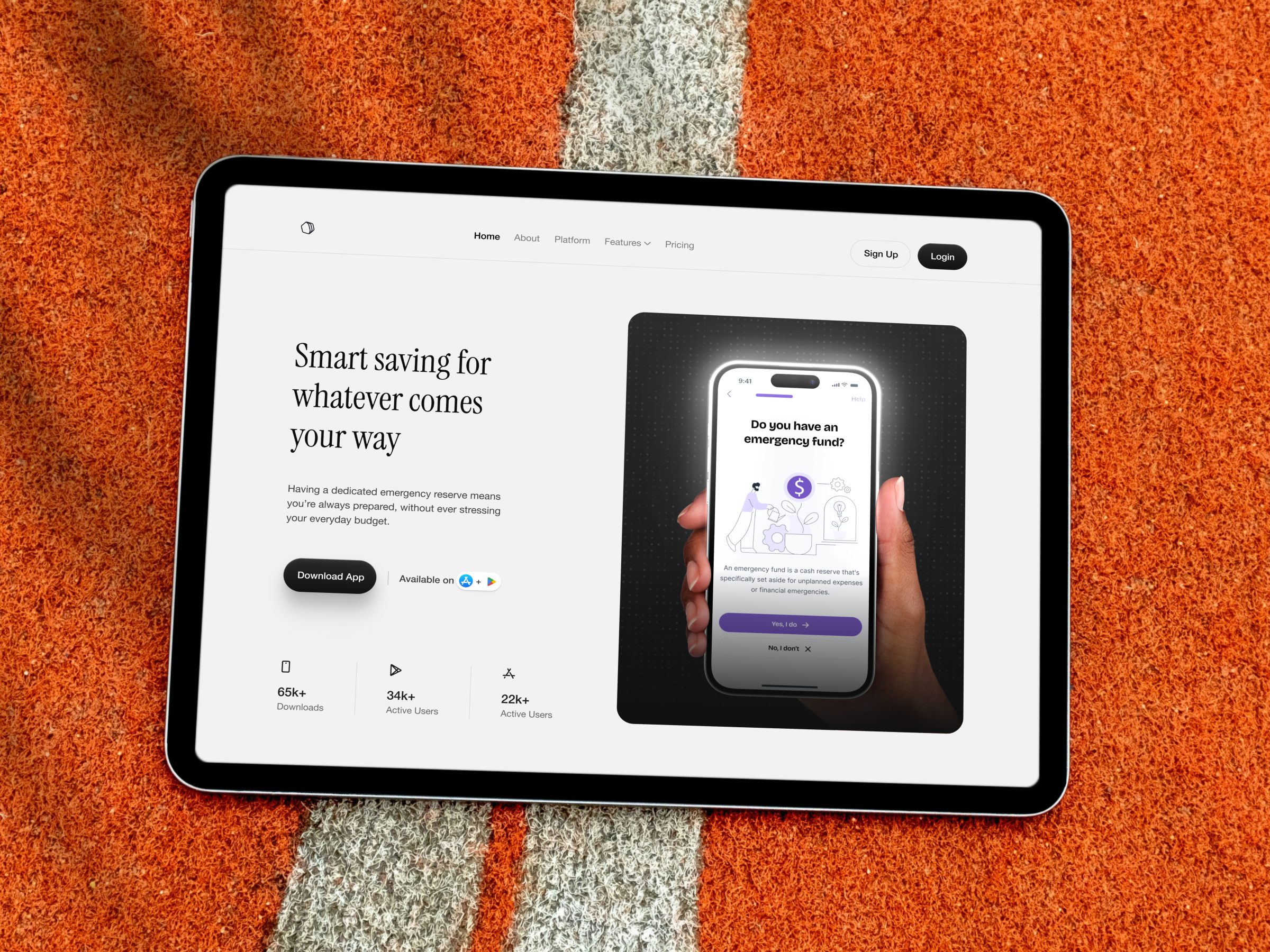 Emergency Fund Savings — Clean Mobile App Landing Page Design 📱 appdesign design emergencyfund figma fintech framer herosection illustration interface landingpage minimal minimalism mobileapp savings ui uidesign uiux ux uxdesign webdesign