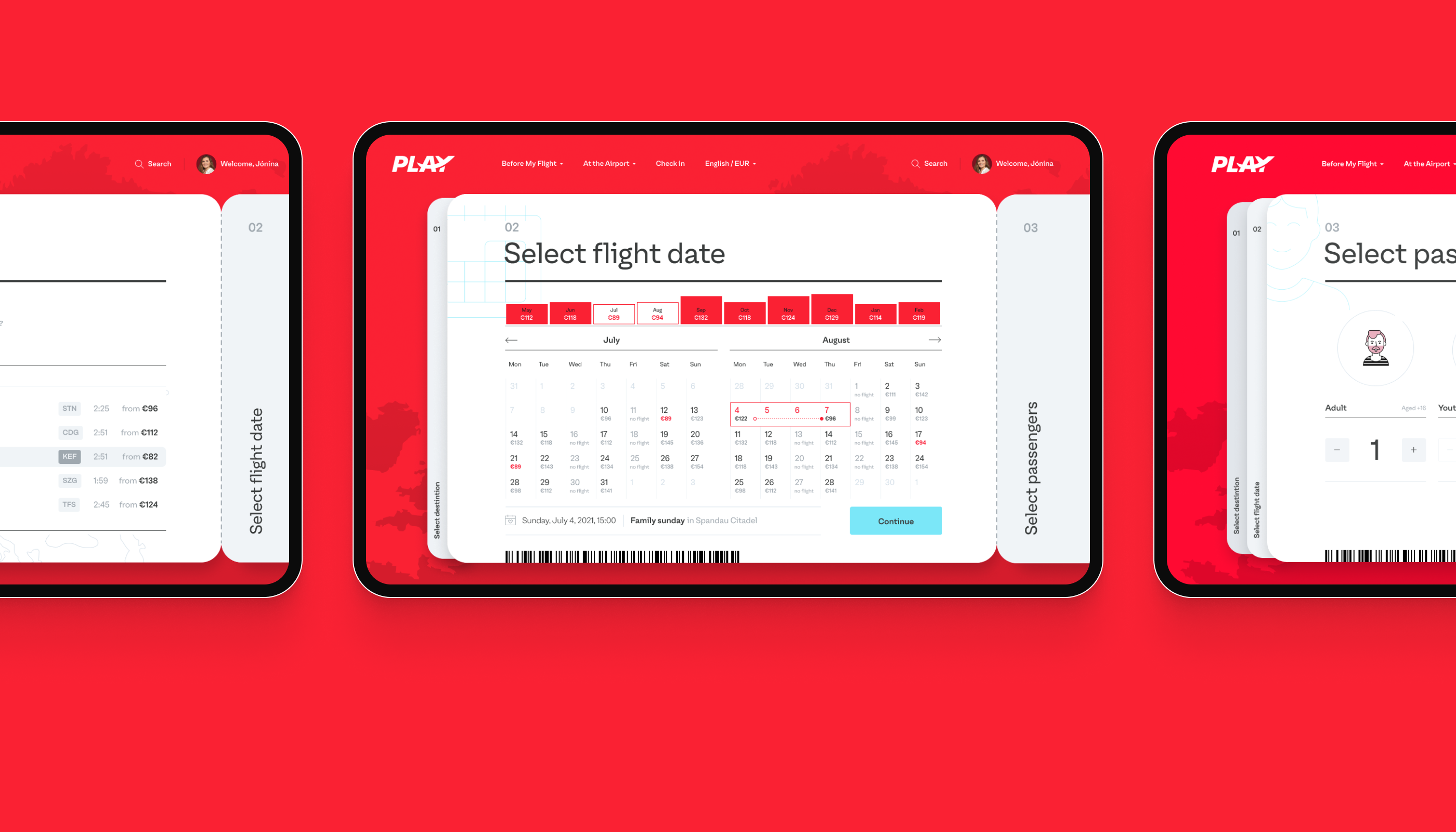 Play Booking Flow Prototype airline airplane animation bookingflow calendar flight iceland icons lowcostairline play prototype ui ux webdesign