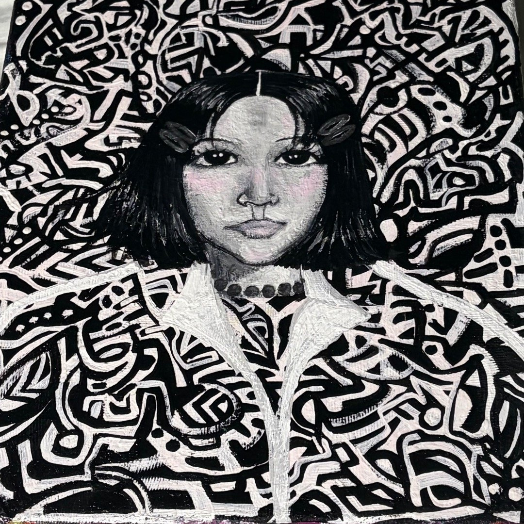 Cool Girl black and white portrait freestyle pattern portrait