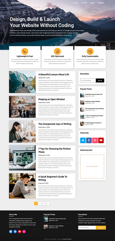 Customizable Blogily - A Blog & Landing Page Theme blog customizable download free landing page template theme wordpress