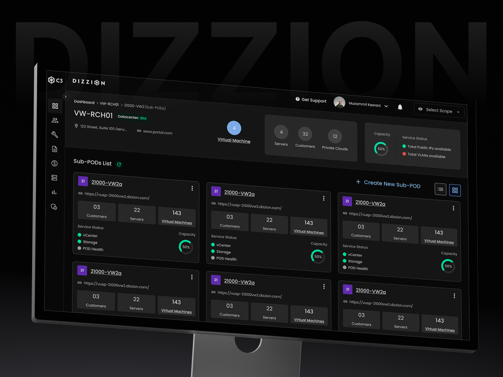 Enterprise DaaS Command Center for Multi-Site Operations b2b saas cloud command center dark ui dashboard design data data center data visualization enterprise saas hover infrastructure ux ip ip status location location view map product design saas status ui