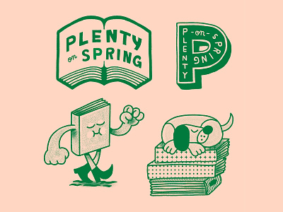 Plenty On Spring Bookstore books bookstore branding design dog graphic design illustration logo mascot monogram read typography