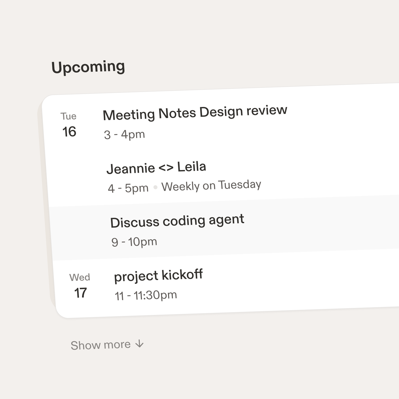 Meeting agent agent ai calendar company brain meeting ui ux