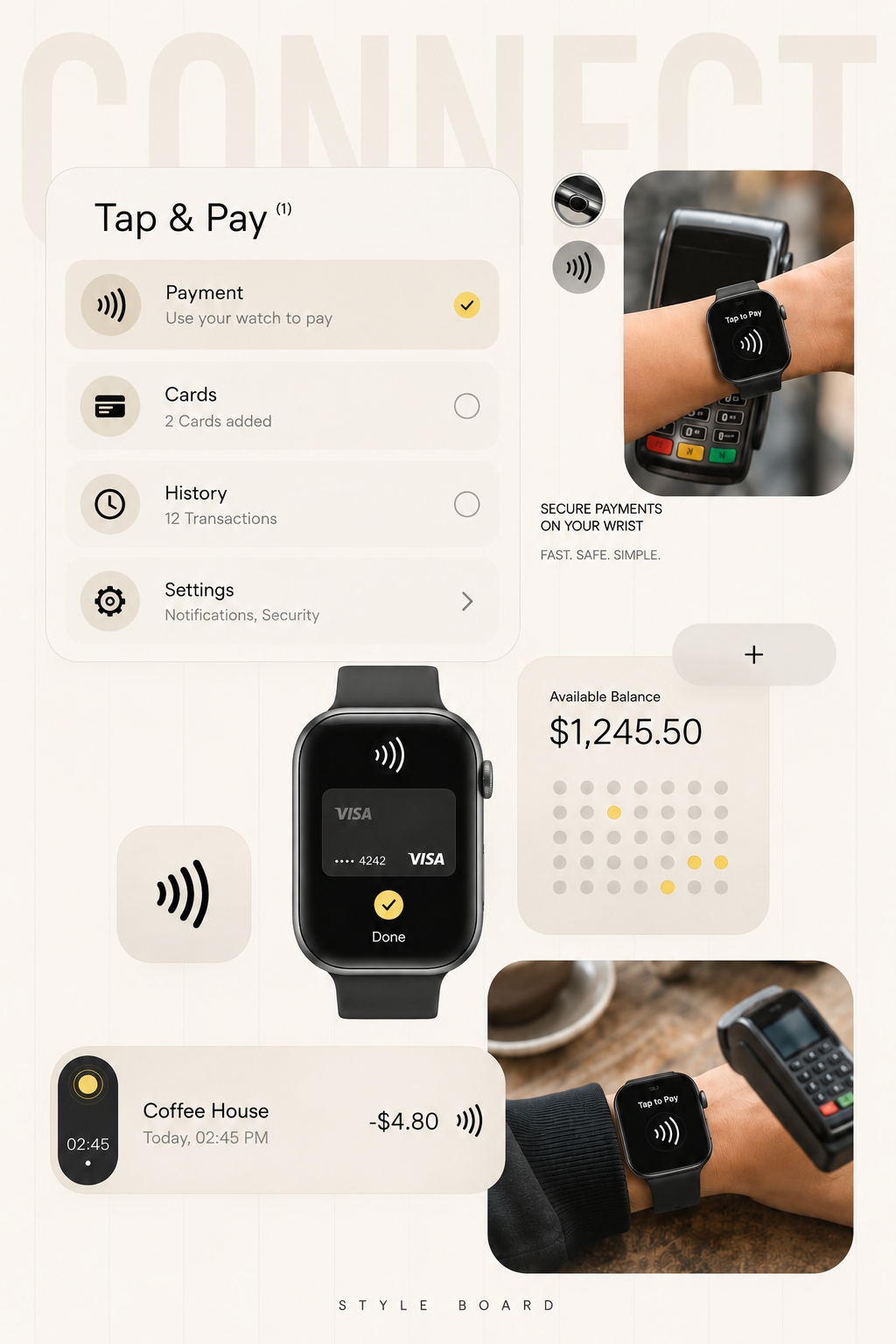 PayWear — Contactless Smartwatch Payment App card payment contactless payment designoweb technologies digital wallet fintech nextgen ui nfc nfc payment payment app smart payments tap and pay trending ui wallet app watch app