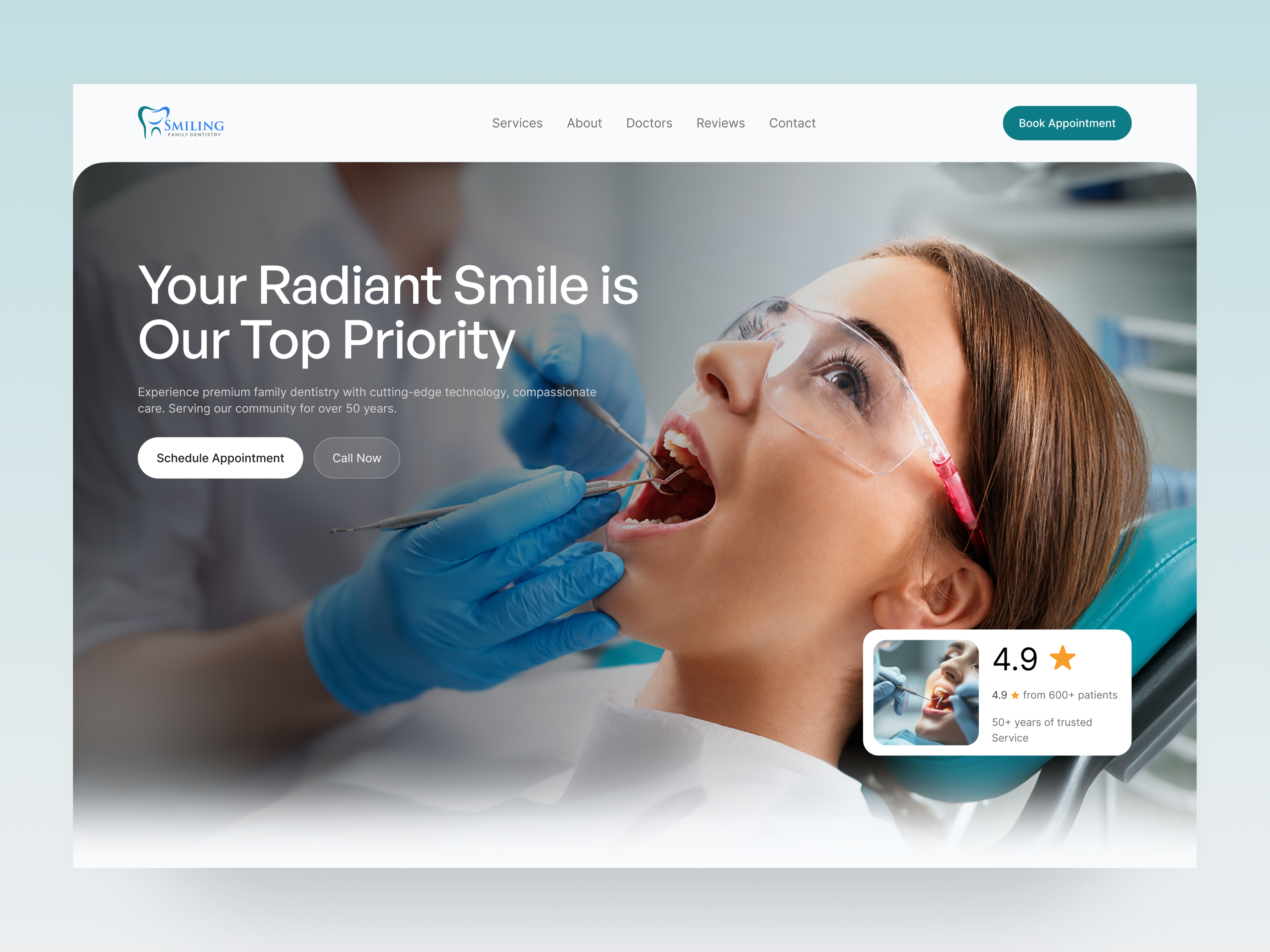 Modern Dental Website UI Design appointment booking ui dental clinic website dental website ui dentist website design healthcare landing page healthcare website design interface product saas website design service startup ui ui design ux web web design