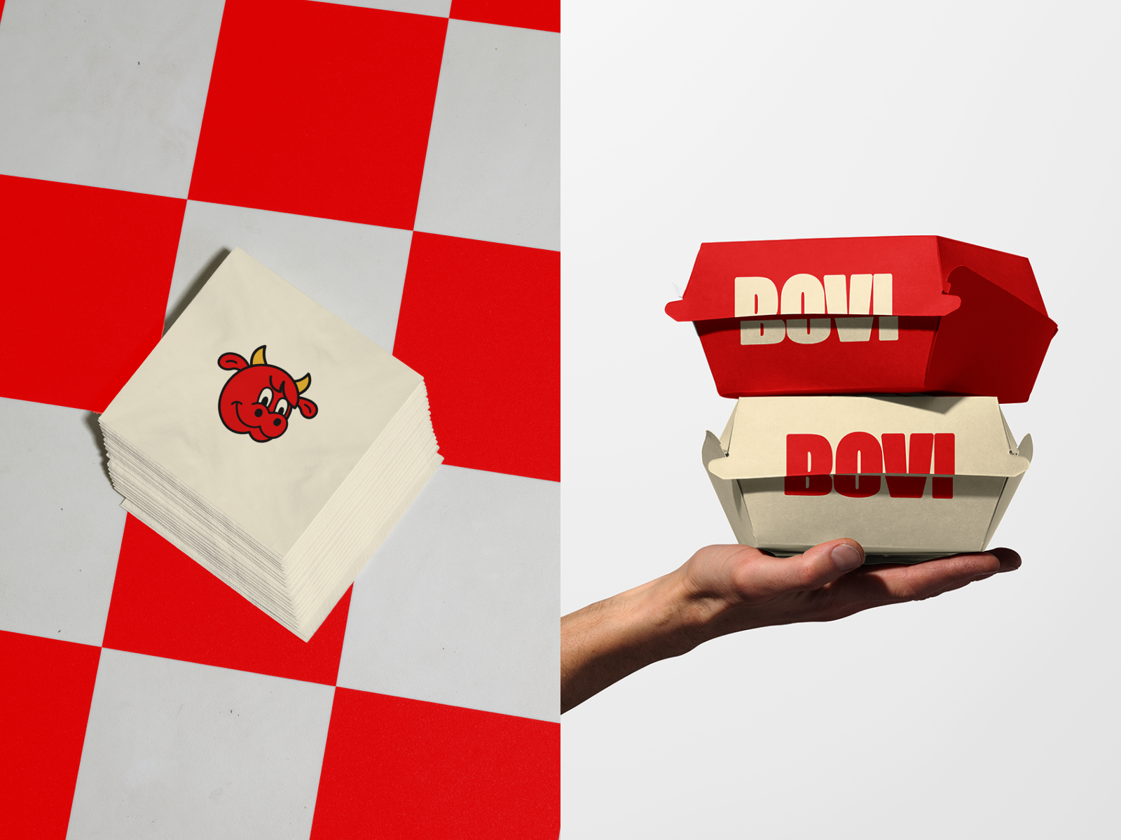 Bovi animal bbq branddesign brandidentity branding bull colorful family food fun graphic design grill logo logodesign logotype packaging reastaurant red simple smile