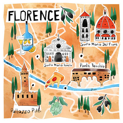 Florence map book illustration cartoon comission florence illustration map illustration maps procreate sketch sketching