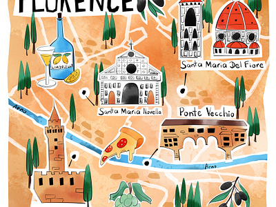 Florence map book illustration cartoon comission florence illustration map illustration maps procreate sketch sketching