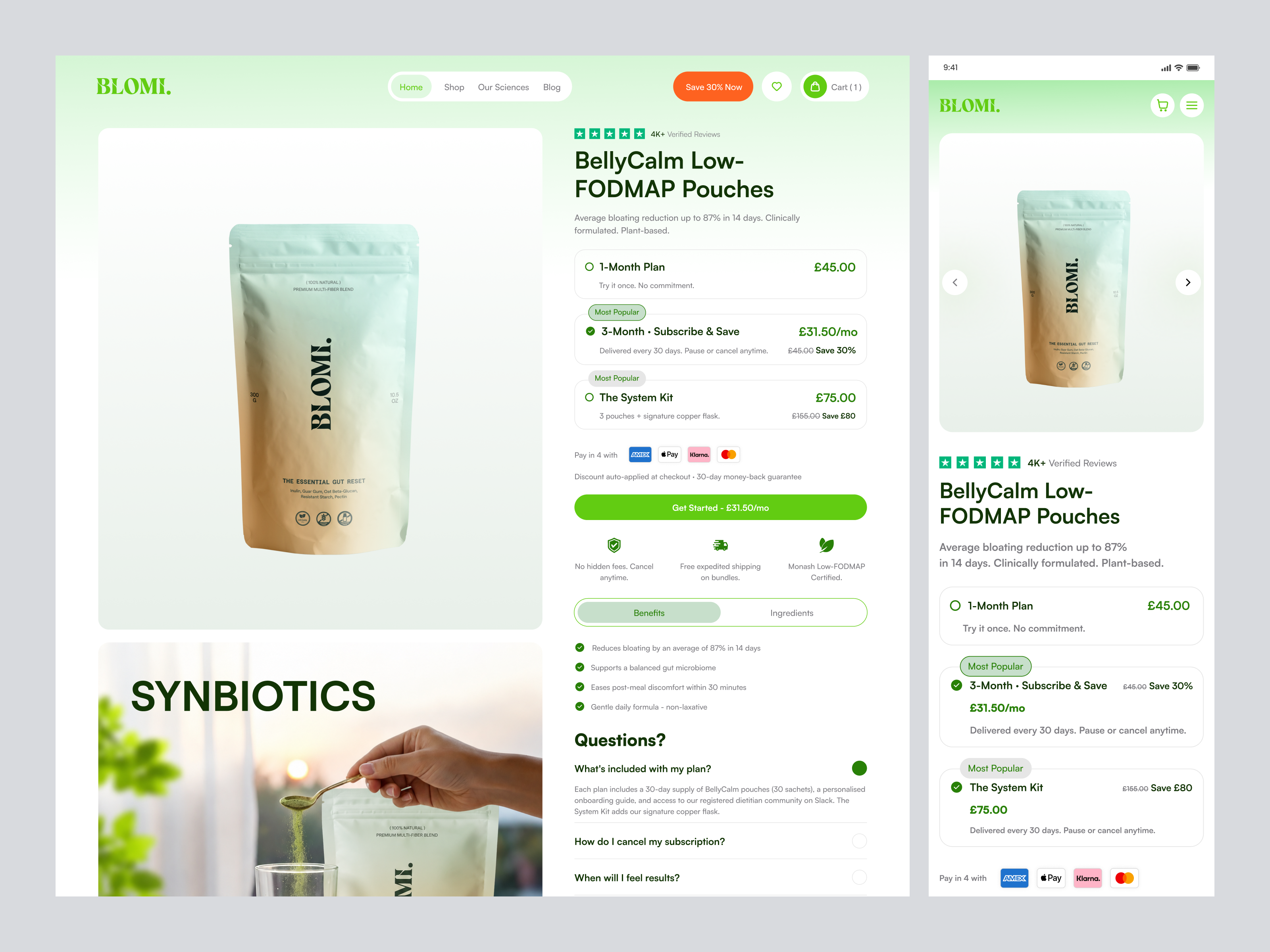 High-Converting Shopify Product Page conversion rate optimization cro product page design dtc ecommerce design ecommerce figma health and supplement low fodmap pdp design product detail page product page design shopify designer shopify product page shopify store design subscription app ui supplement website synbiotics ui ux wellness store design
