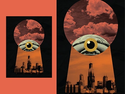 Poster 854 - “Keyhole To The City” art chicago chicagoland collage collage poster color design eye graphic graphic design illustration make something everyday poster poster art sky the bean the chi