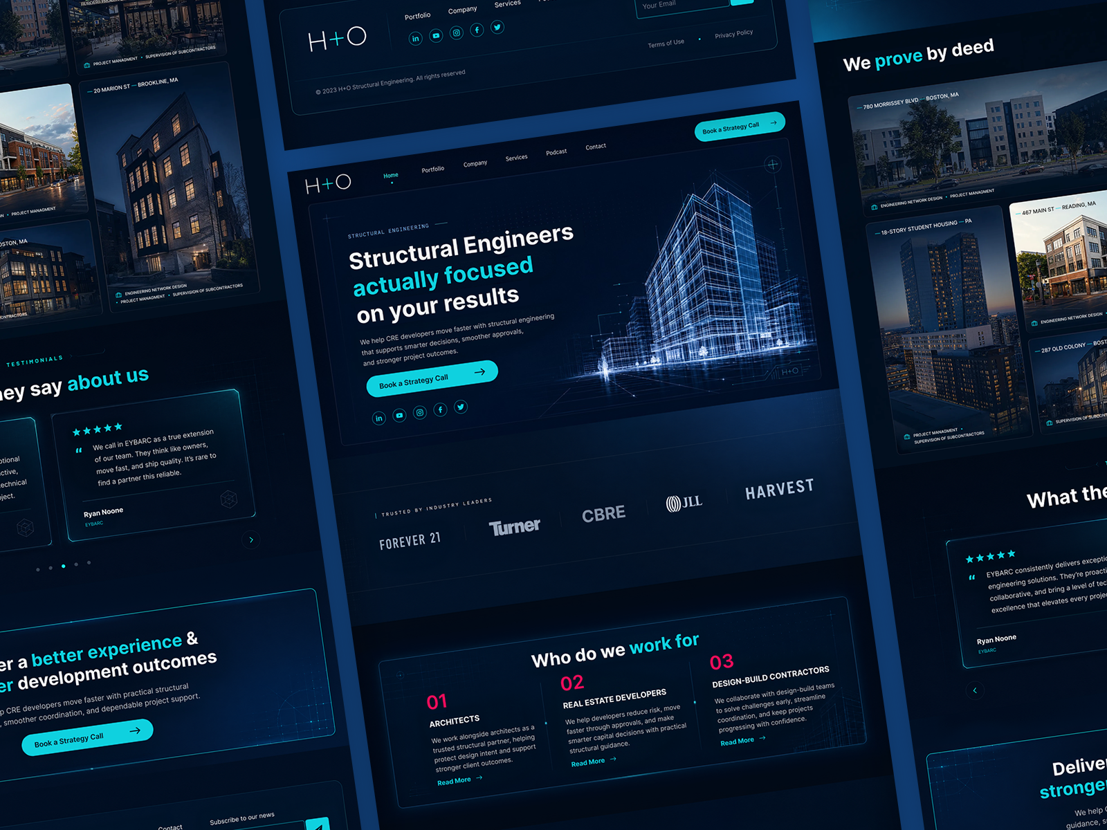 H+O Structural Engineering Website Design agemandi architectural visualization architecture website b2b website blueprint aesthetic construction website corporate website dark website design system engineering website landing page portfolio website structural engineering technical design ui design ux design web design website design