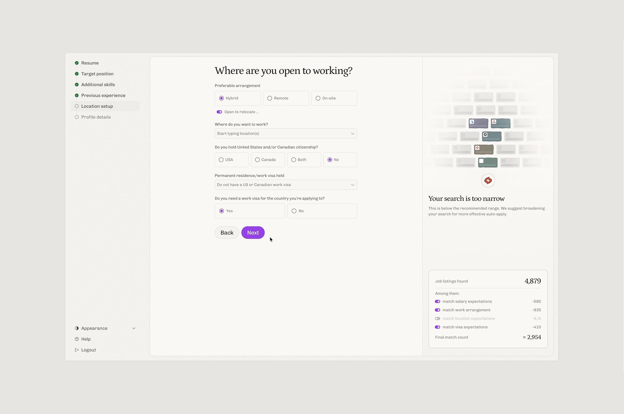 ApplyPass: Agentic Job Search Onboarding ai animation cards clean design job board minimal motion onboarding product design saas ui upvoting ux