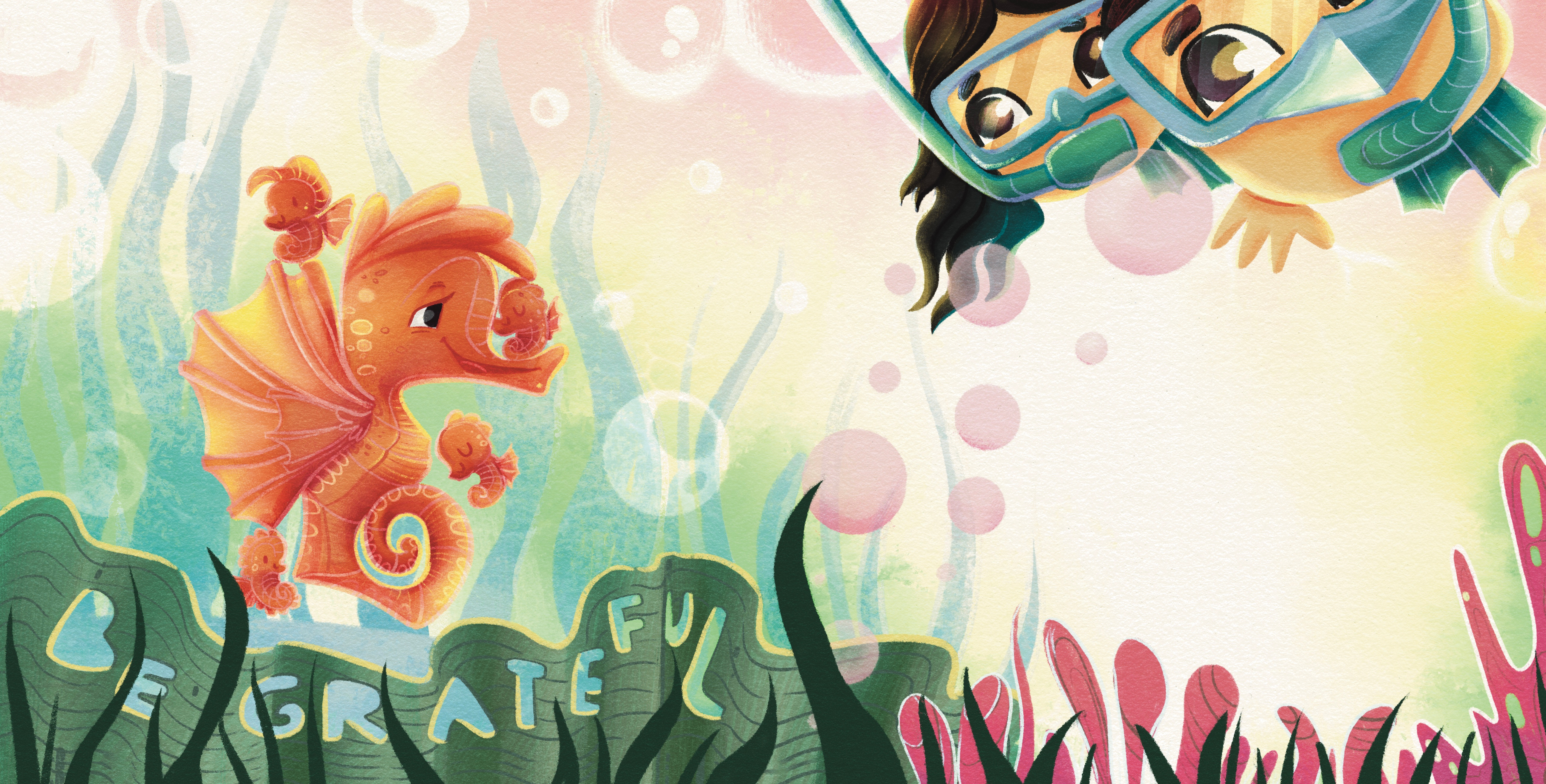 Underwater illustration, children's book illustration art book layout character character design children illustration design illustration kid art procreate raster illustration