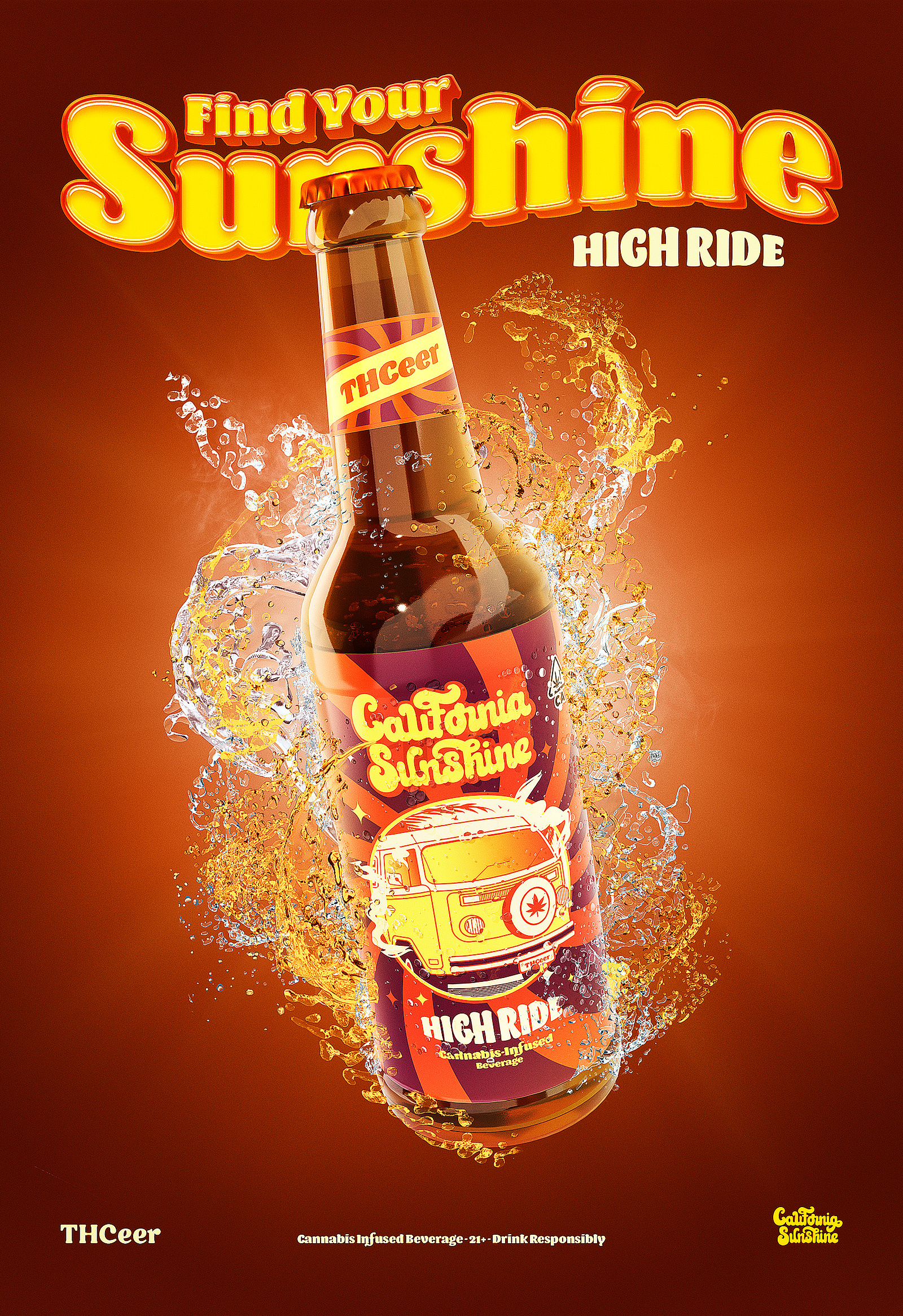 California Sunshine - High Ride ☀️🏝️ advertisement alcohol beer beer can beer label beer packaging brand identity branding brewery digital art graphic design illustration jeffrey dirkse logo photoshop visual identity
