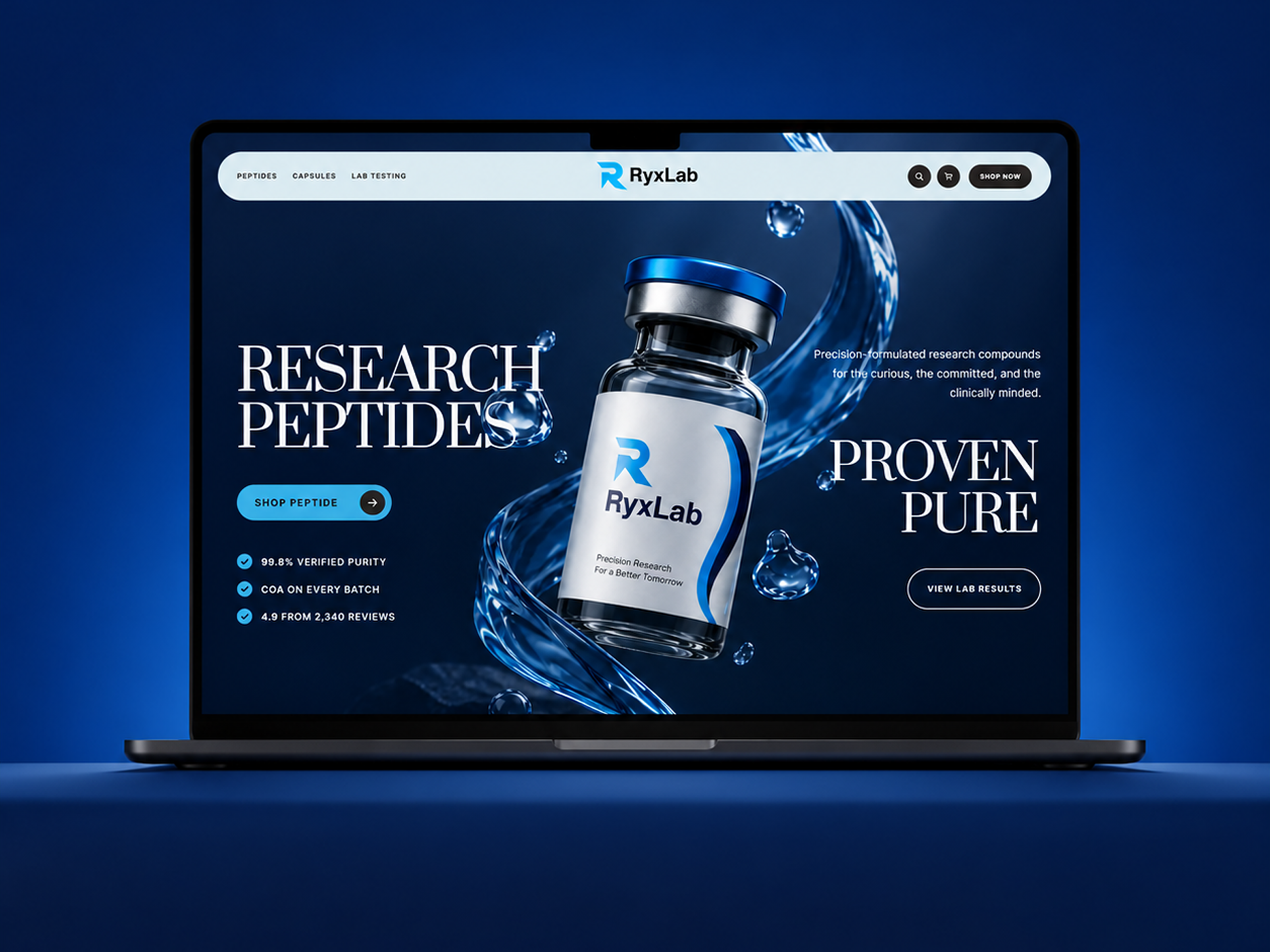 Ryxlab — Premium Peptide website design biotech branding biotech identity clinical branding clinical packaging medical branding medical packaging peptide peptide branding peptide label peptide label design peptide logo peptide logo design peptide packaging peptide packaging design peptide vial peptides pharma packaging ryxlab ryxlab branding vial packaging design