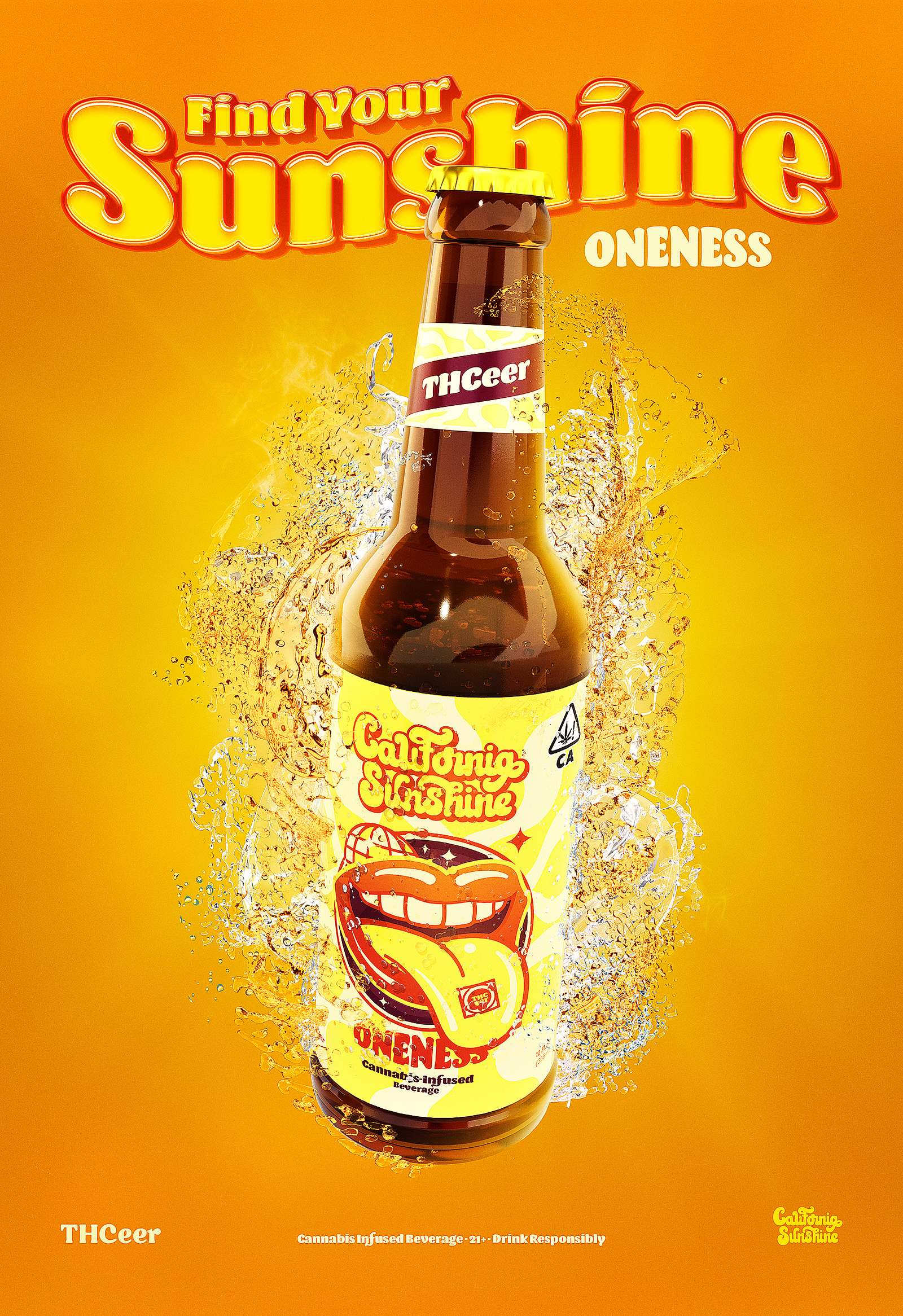 California Sunshine - Oneness ☀️🏝️ alcohol beer beer can beer design beer label brand identity brewery california drink graphic design groovy illustration jeffrey dirkse logo packaging retro summer vintage visual identity