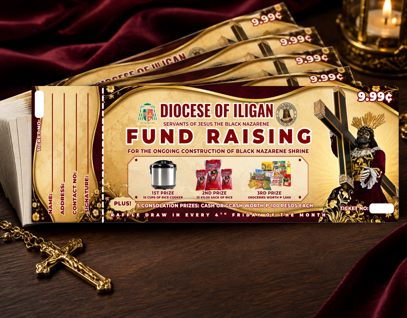 Nazareno Fund-raising Raffle Ticket Design black nazarene fund raising ticket graphic design jesus nazareno ticket design