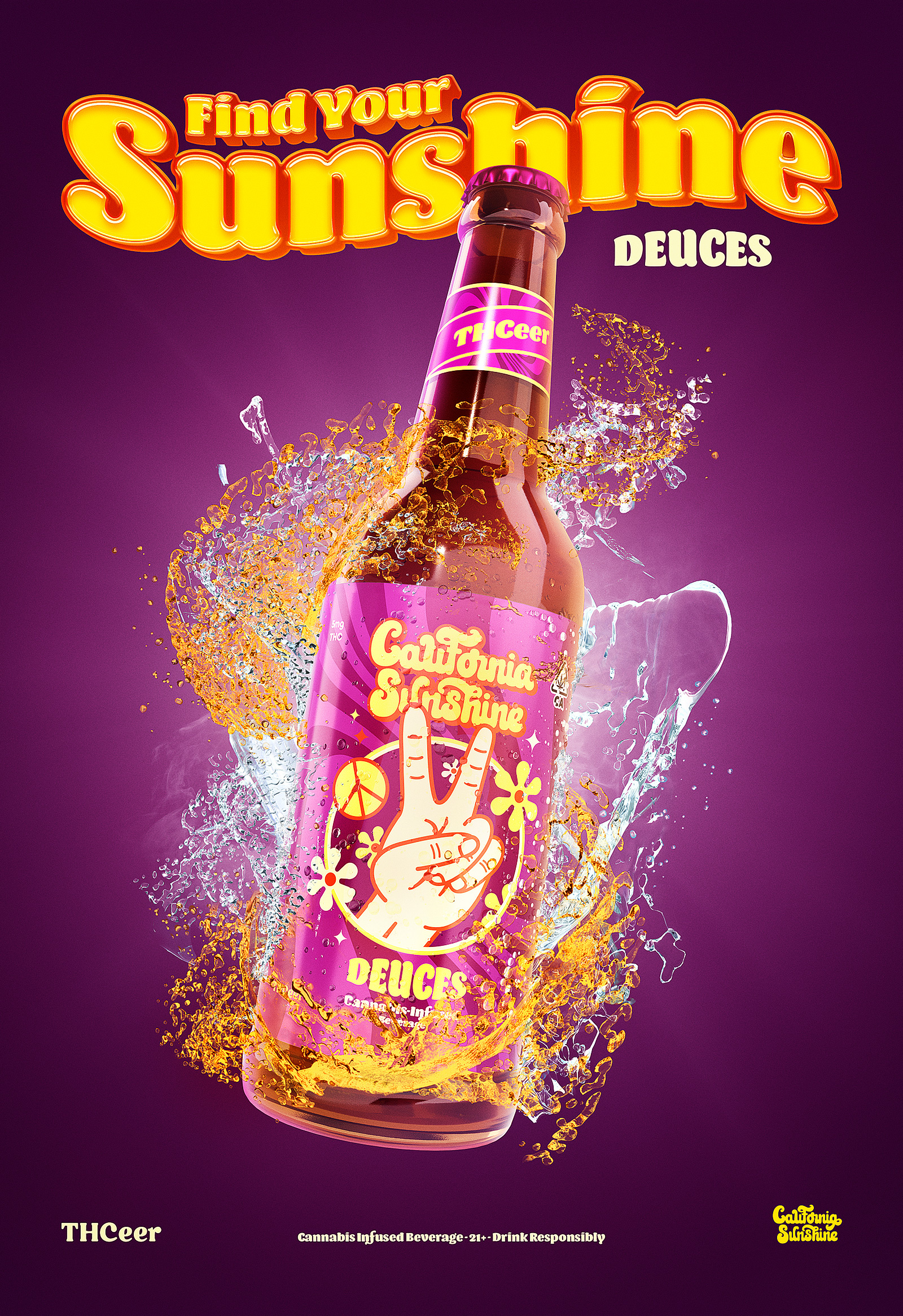 California Sunshine - Deuces ☀️🏝️ alcohol beer beer design beer label beverage brand identity branding brewery california drink graphic design illustration jeffrey dirkse packaging print summer thc thc beer vintage visual identity