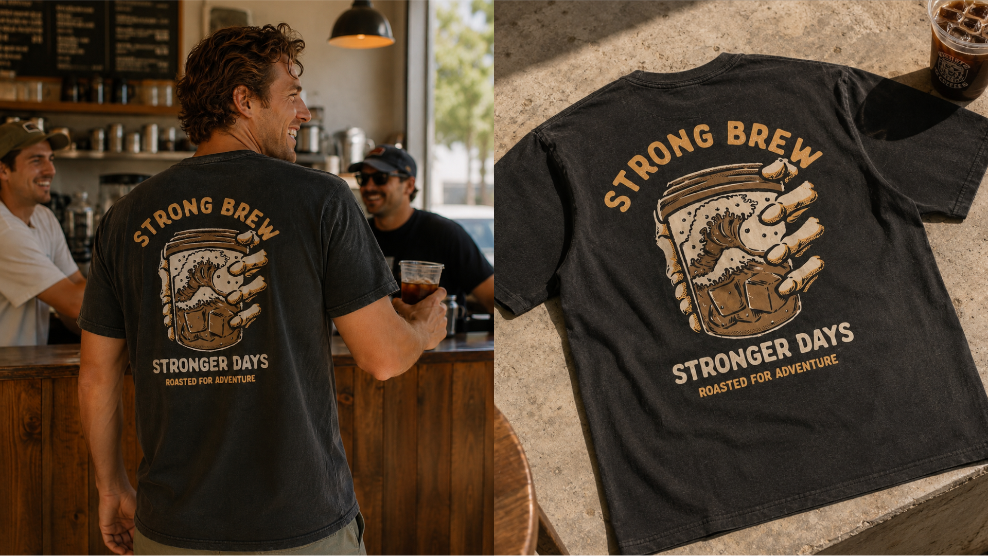 Strong Brew, Stronger Days Illustration branding brew brewing coffee design graphic design illustration logo mountain nature ui ux vector