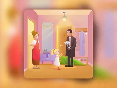 Family Christmas 3d animation baby cartoon cat christmas christmas tree dad family hall hallway holiday illustration interior kitten man mom new year vector woman