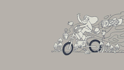 Moony Shroomy Ride bike birds cartoon character design denyloba funny illustration mascot mushroom procreate stickers vector