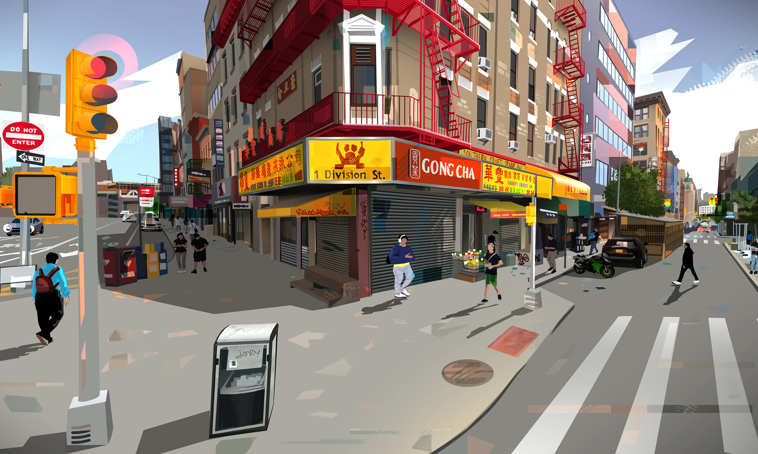 Going for bubbles at Gong Cha chinatown city citylife colourful illustration nyc print street vector