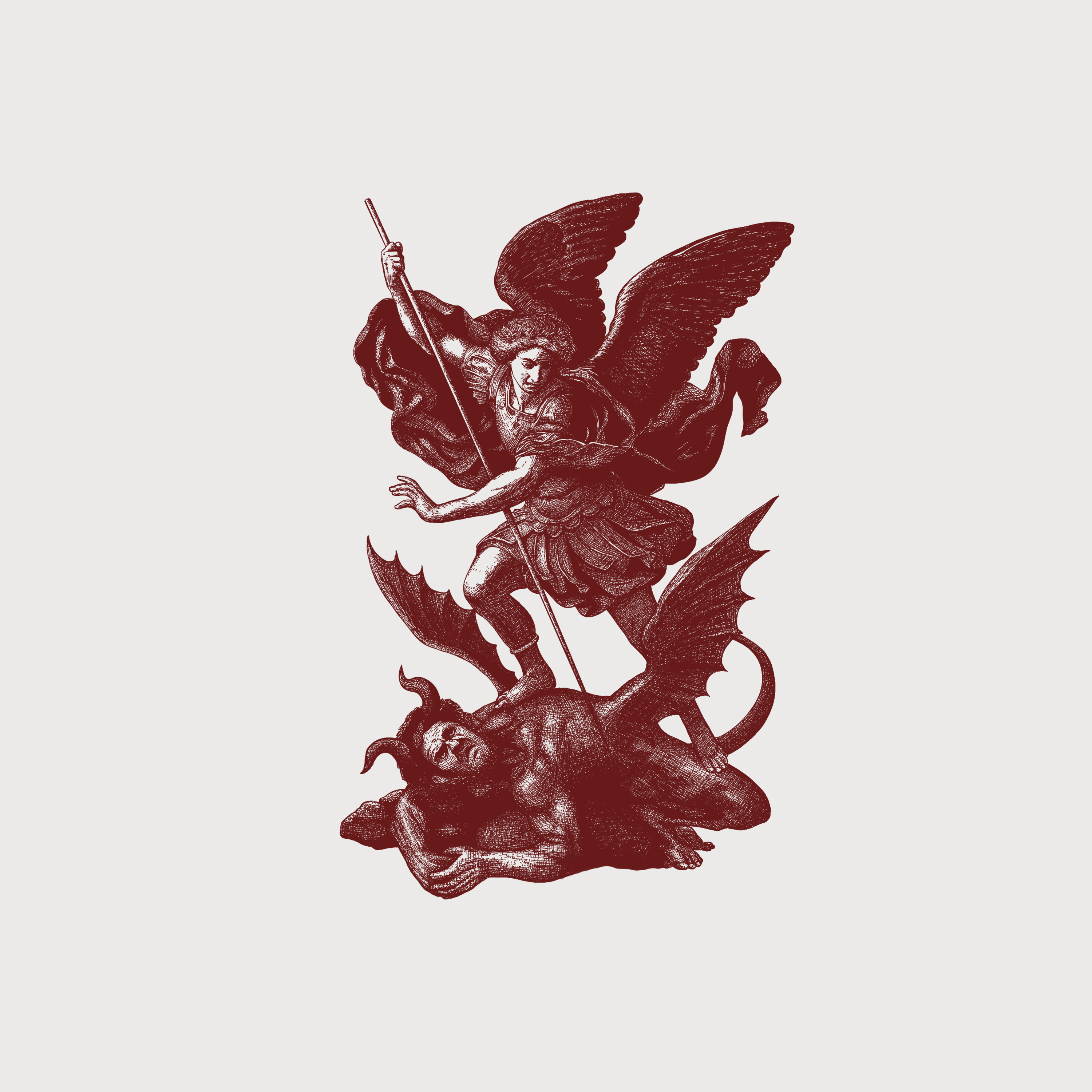 Angle vs Demon - Part from Toile de Jouy Pattern Ian Alfian hatching illustration renaisans sketch toile de jouy vector
