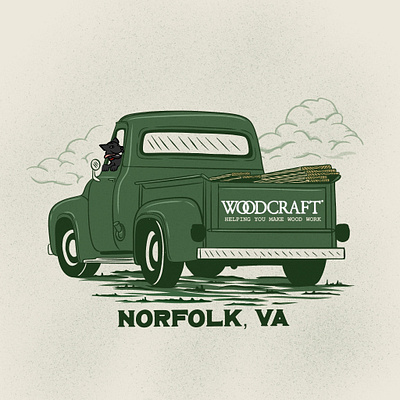 Woodcraft Bound Hound americana carpenter clouds country dog f100 ford illustration lumber lumberjack norfolk old retro tools truck vintage virginia wood woodcraft woodworking