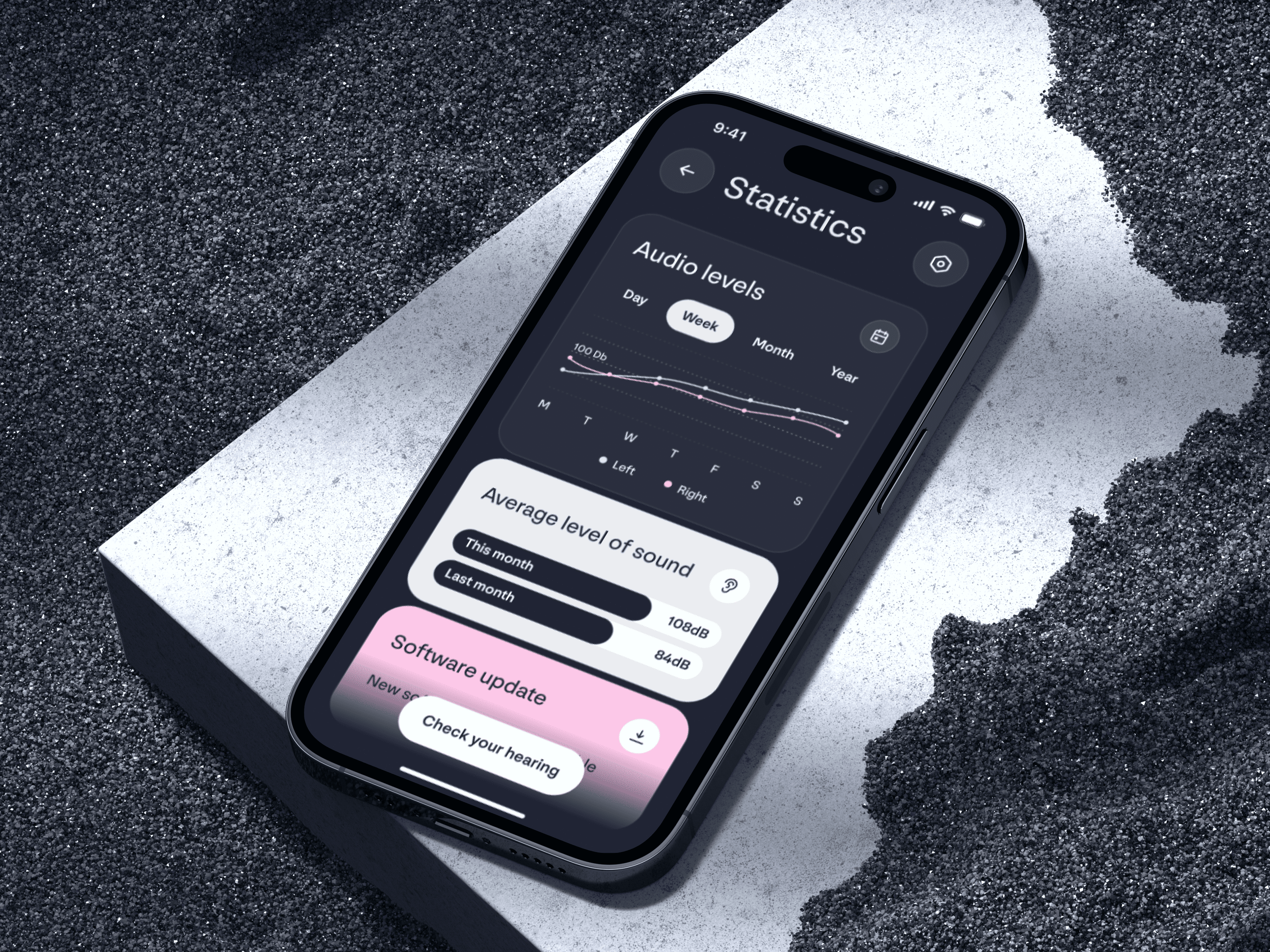 🦻🏻 Mobile design for the care device app | Hyperactive analytics app app design audio dark ui dashboard design hearing hearing aid hyperactive mobile mobile app mobile design product design smart device ui ux