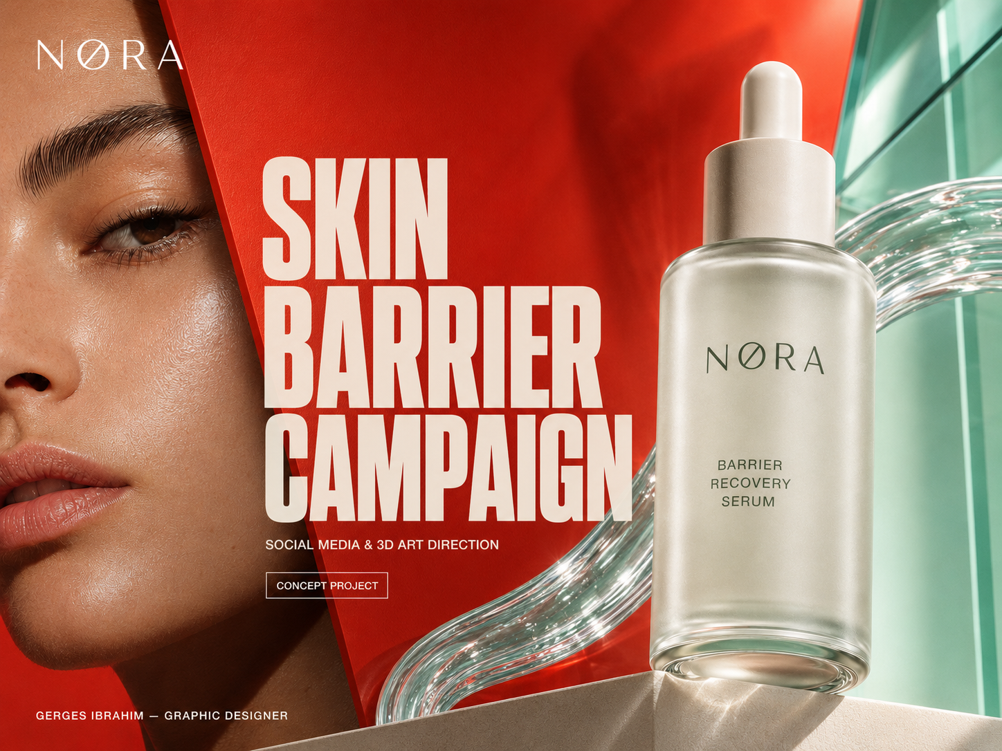 NØRA — Skin Barrier Social Media & 3D Campaign 3d design advertising design art direction beauty campaign campaign design cgi advertising cosmetic branding creative direction editorial design graphic design ooh advertising packaging design photoshop product design product visualization skincare branding social media design visual identity