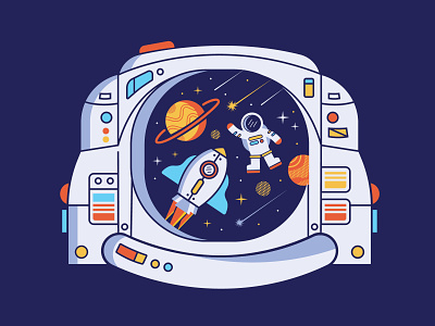 Galactic Astronaut Vector Illustration astronaut illustration illustration art outerspace planets rocket t shirt tshirt design vector vector illustration