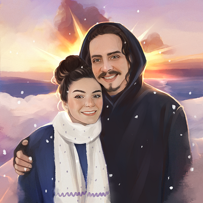 Portrait of a Couple in a Winter Landscape art christmas couple portrait digital art hand drawn illustration portrait procreate