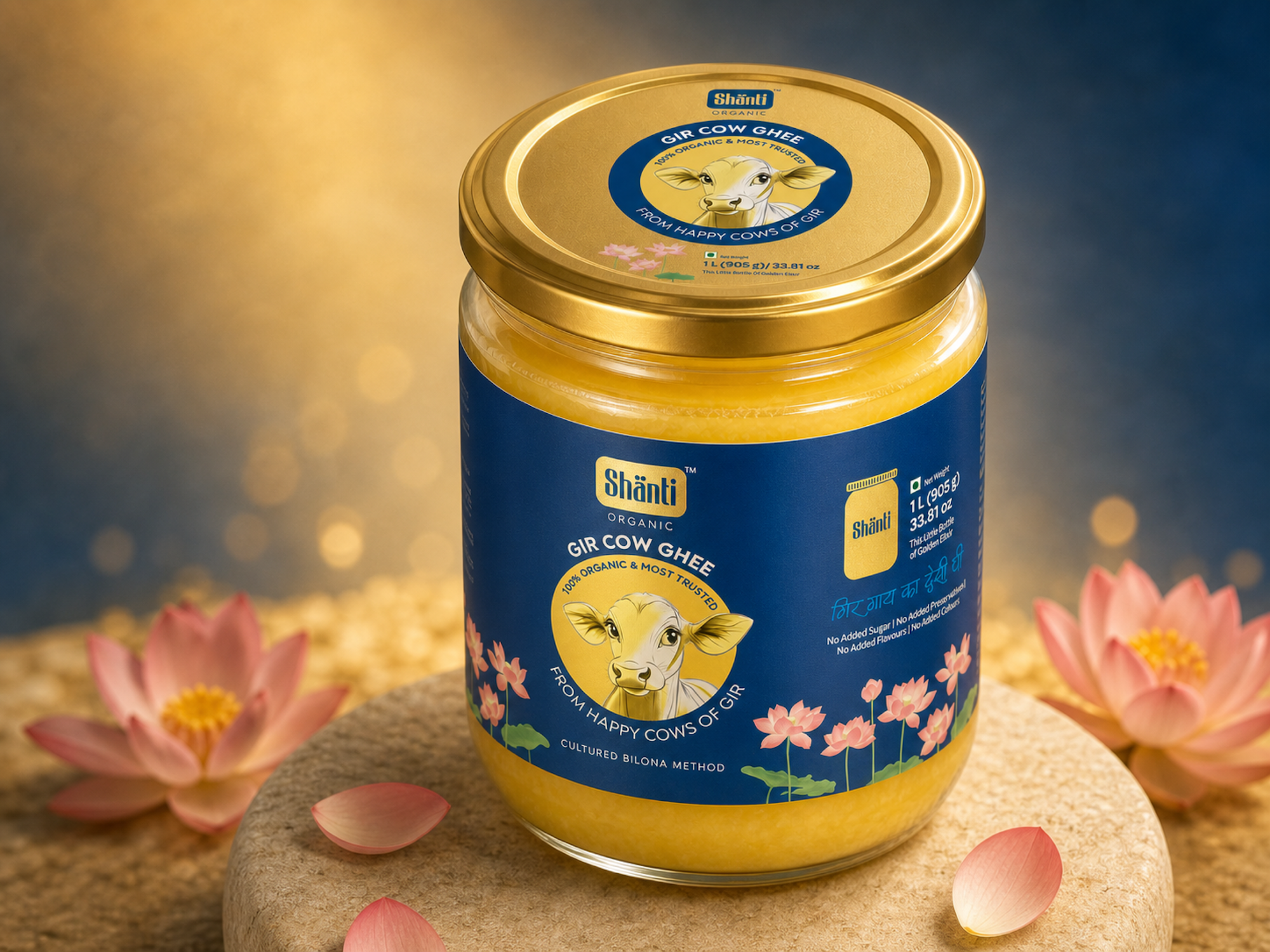 Shanti Organic Gir Cow Ghee — Premium Packaging Design animation branding design graphic design illustration typography