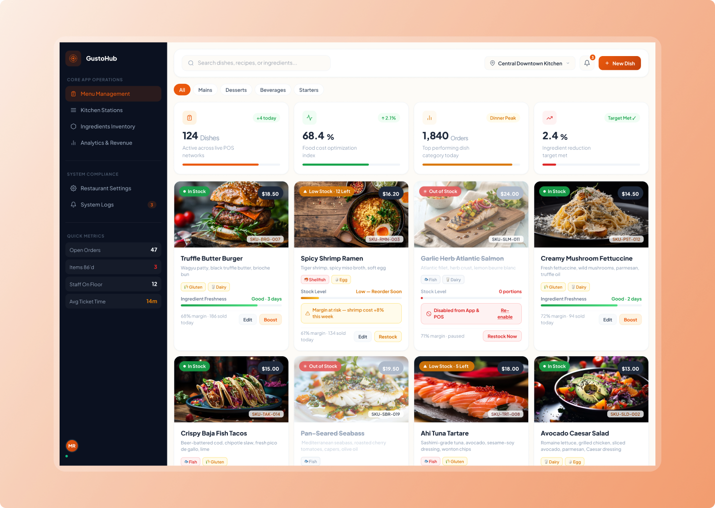 GustoHub — Restaurant Operations & POS Dashboard dashboard menu management pos dashboard pos system pos ui product design restaurant dashboard saas