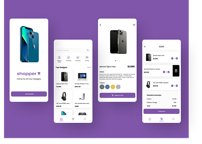 E-commerce app app cart page ecommerce figma onboarding screen product design product page ui uiux design