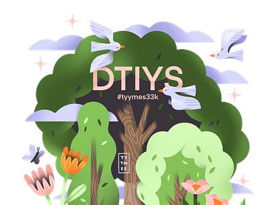 DTIYS #tyymes33k animals beautiful birds butterfly challenge colorful design digital dtiys flat style flowers forest fox illustration mobile nature procreate rabbit simple trees