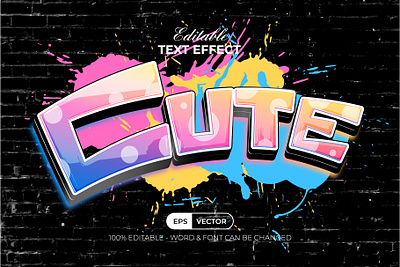 Graffiti Text Effect Cute Style art colorful design editable effect font graffiti illustration lettering modern street text typography vector wall