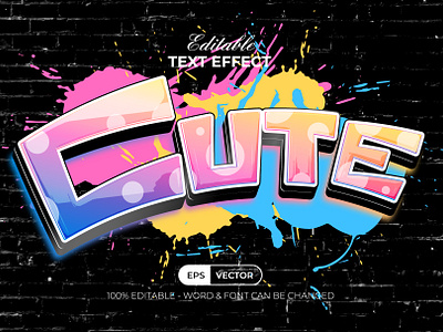 Graffiti Text Effect Cute Style art colorful design editable effect font graffiti illustration lettering modern street text typography vector wall