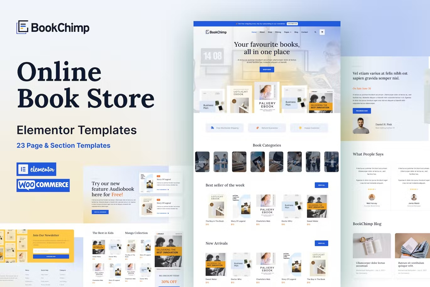 Example of BookChimp - Elementor Template Kit for Online Bookstore Website
