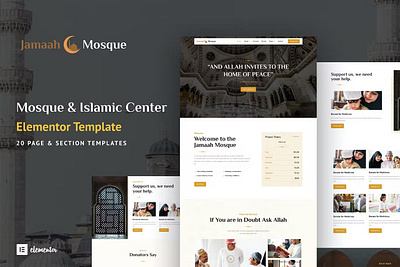 Jamaah - Mosque and Islamic Center Elementor Template Kit branding graphic design illustration typography vector