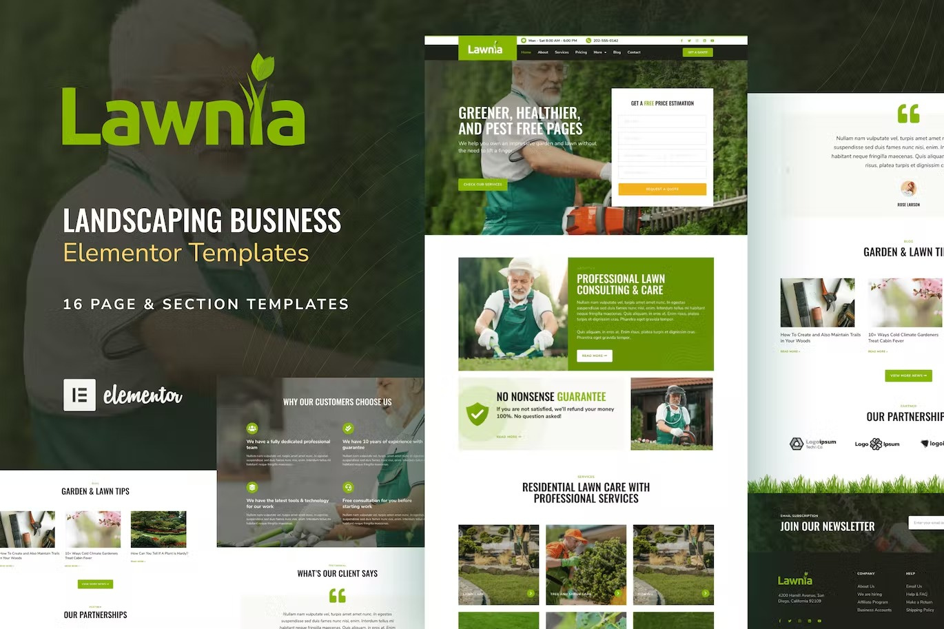 Example of Lawnia - Gardener & Landscaper Business Elementor Template Kit