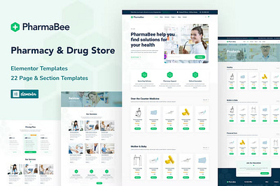 PharmaBee - Pharmacy and Pharmacy Website Elementor Template Kit branding graphic design illustration logo