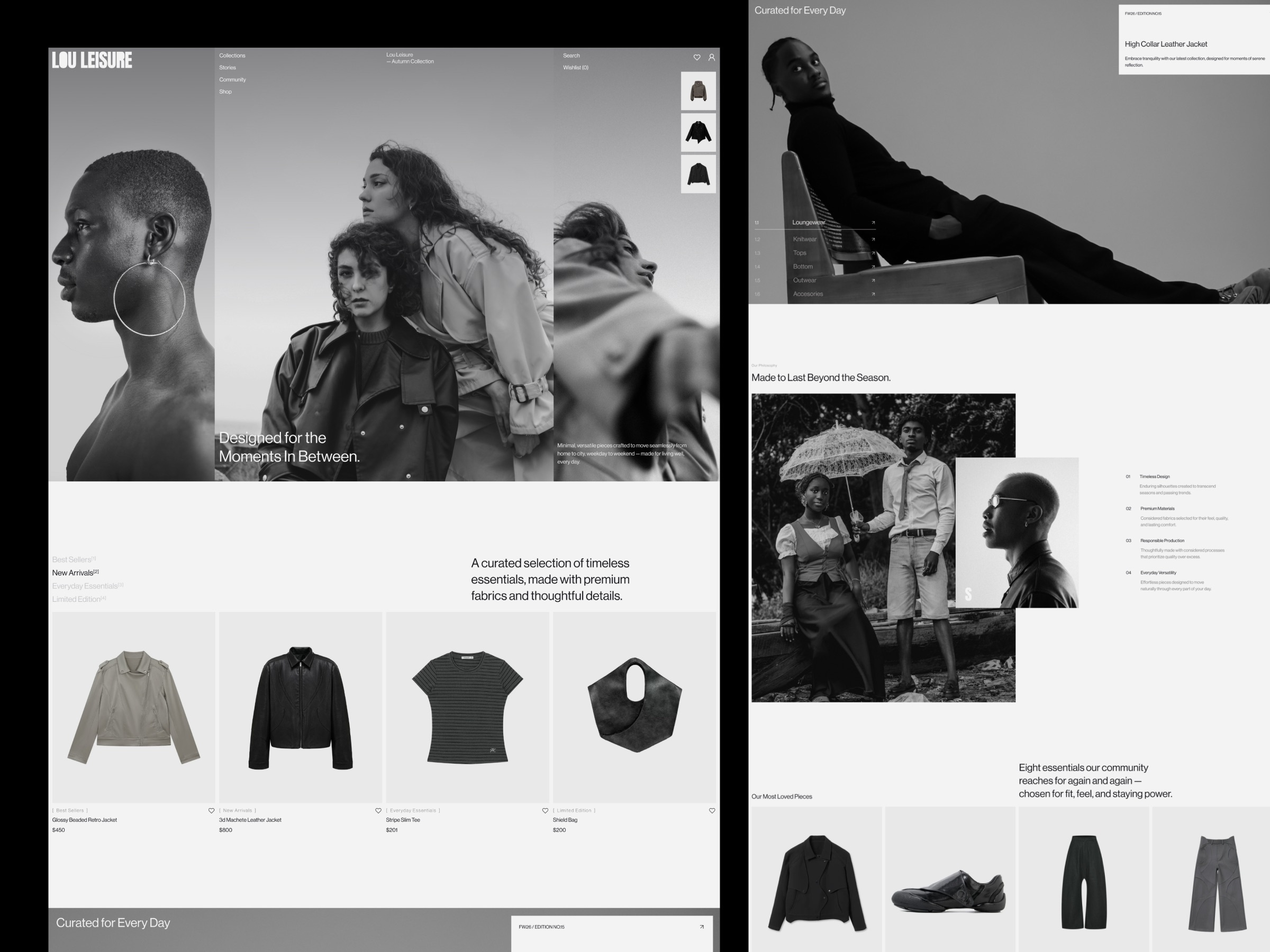 Lou— Luxury Clean Fashion Apparel Brand Ecommerce Website Design bold clothing ecommerce ecommerce website editorial editorial website fashion fashion website landing page lookbook luxury luxury website minimalist monochrome shopify shopify website ui web design website website design
