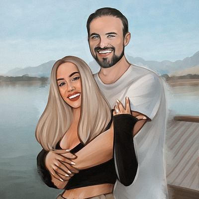 Smiling Couple on a Dock Digital Art art couple portrait digital art hand drawn illustration portrait procreate